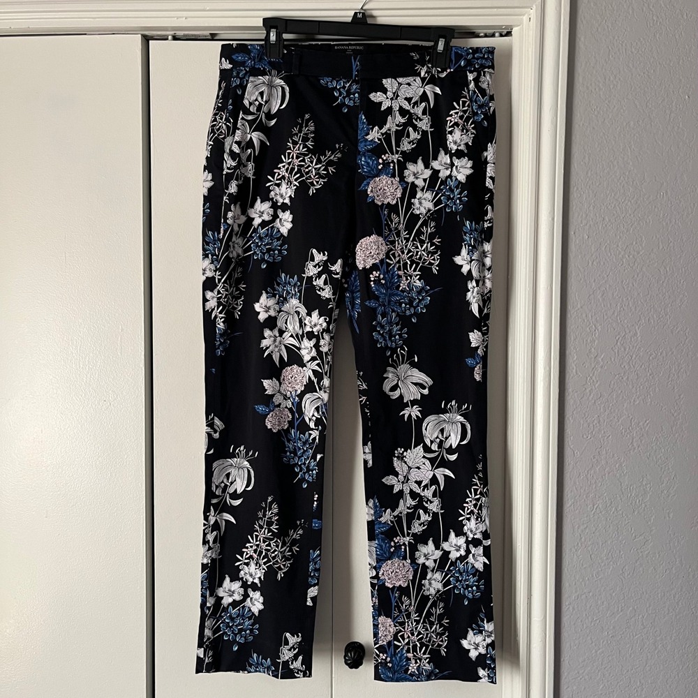 Banana‎ Republic Sloan Fit Floral Print Black Dress Pants Women Size 10